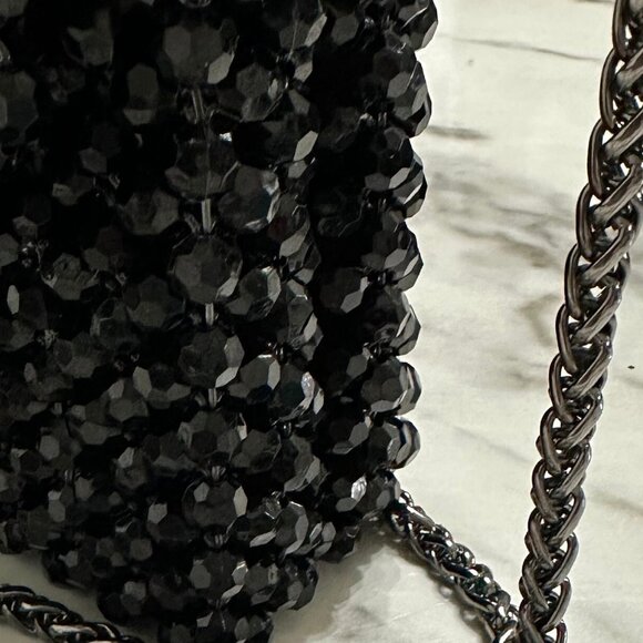 Handmade Black Beaded Shoulder Bag with Silver Chain Strap - Picture 9 of 9